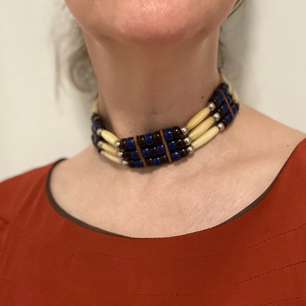 Vintage Handmade Bone Bead Necklace Choker